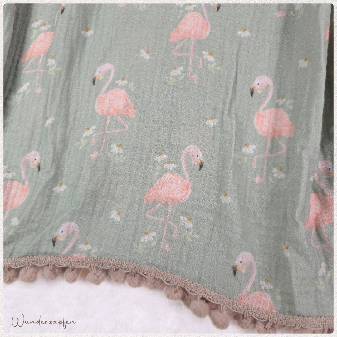 Badeponcho *Flamingo* mit Pompomborte Altrosa - Wunderzapfen -