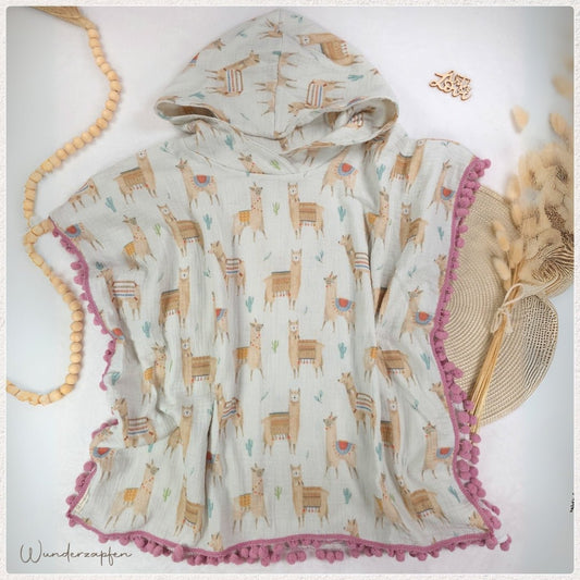 Badeponcho *Lama* mit Pompomborte Mauve - Wunderzapfen - 
