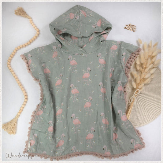Badeponcho *Flamingo* mit Pompomborte Altrosa - Wunderzapfen - 